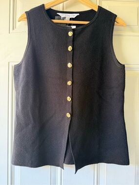 Sleeveless Button-Front Knit Sweater Shell Vest Black